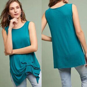 ANTHROPOLOGIE T.La Gathered Pleat Tunic Top Tank Teal Green Size Medium Oversize